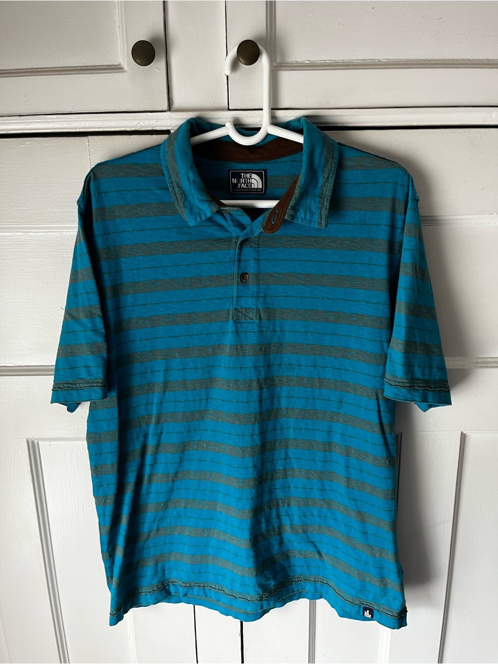 The North Face - Teal & Gray Striped Polo Shirt - Men’s Size L